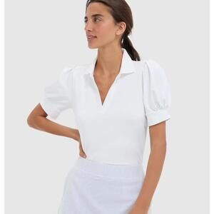 TNUCK SPORT White Puff Sleeve Performance Jersey Caroline Polo Sz S Tuckernuck